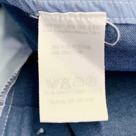 NEEDLES L Blue Light Blue Patchwork Deconstructed Cotton Blend Long Sleeve Shirt - Picture 10 of 10